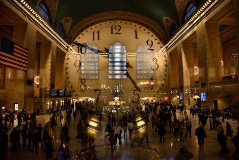 Double exposure of hall and clock of Grand Central Station