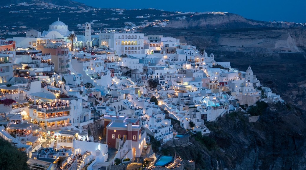 View of Fira, Santorini at Twilight. Photo by Eduardo Libby